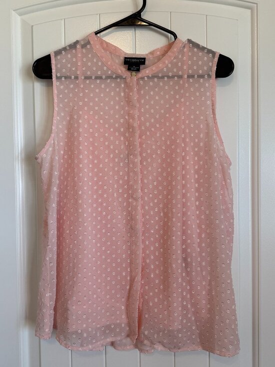 Liz Claiborne Tops - Liz Claiborne light pink Swiss-dot blouse featuring a sheer outer layer. Size M